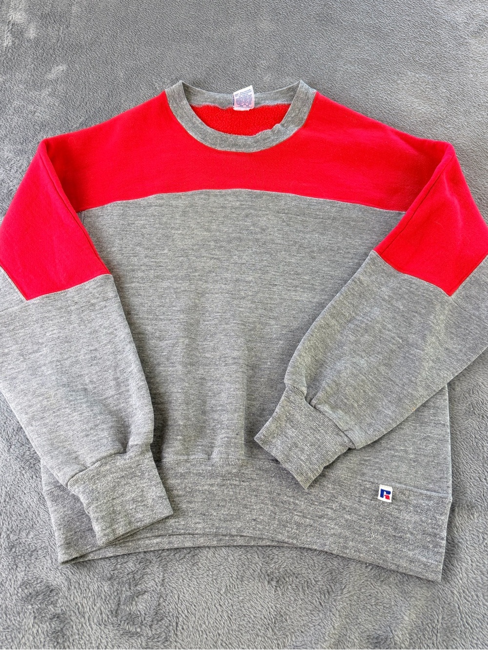 Vintage 90s Russell Athletic Sweatshirt Mens M Gray Red Colorblock Made USA
